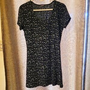 Vintage Black W/Purple White & Baby Blue Floral Print Mini Dress